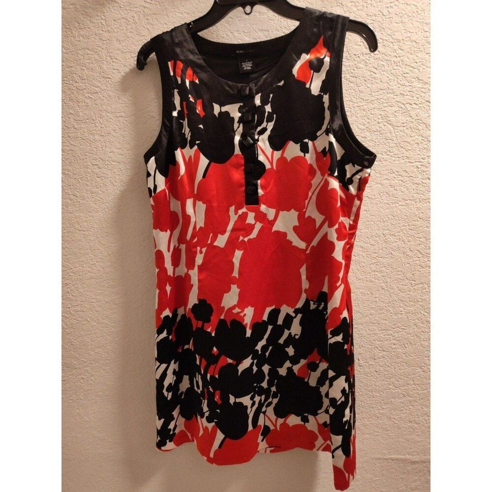 BCBG Maxazria Satin Sheath Dress Women's Large fully Lined Floral Sleeveless